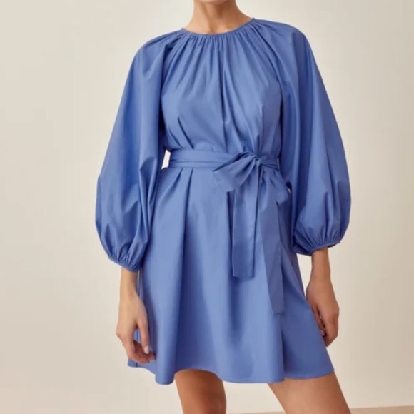 Reformation Rennae Puff Sleeve Mini Dress Dusk Blue - Picture 3 of 6